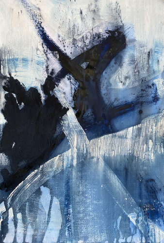 Abstract Blue and White no1 van Kathleen Rhee, Werk op papier te koop op Singulart