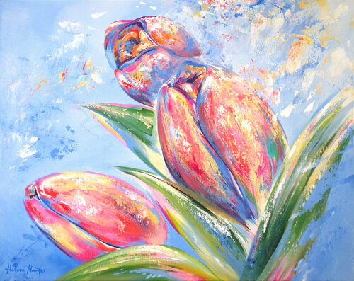 "Tulip blooms" - Tulpenblüten de Helene Mantei, Pintura a la venta en Singulart