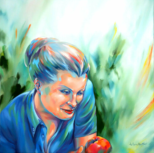 "The apple again" - Schon wieder der Apfel... di Helene Mantei, Pittura in vendita su Singulart