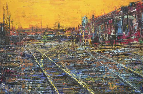 Post-Industrial Sunset par David Tycho, Peinture en vente sur Singulart