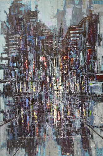 Urban Composition in Black and Blue van David Tycho, Schilderij te koop op Singulart