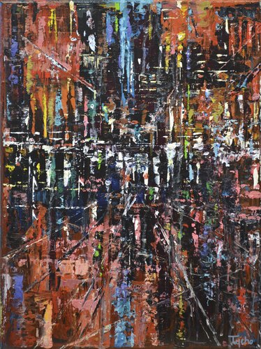 City in Red di David Tycho, Pittura in vendita su Singulart