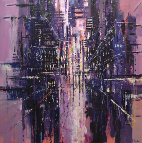 Urban Composition in Magenta and Black de David Tycho, Pintura a la venta en Singulart