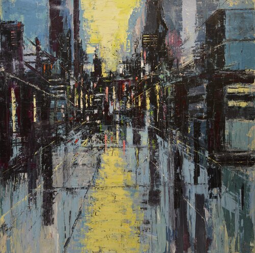 Black and Blue City par David Tycho, Peinture en vente sur Singulart