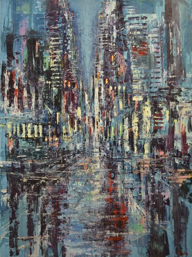 Urban Composition in Black and Blue par David Tycho, Peinture en vente sur Singulart