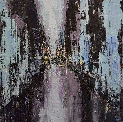 City in Black and Blue par David Tycho, Peinture en vente sur Singulart