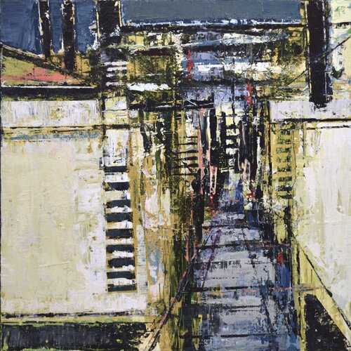 Alley in Yellow and Blue par David Tycho, Peinture en vente sur Singulart