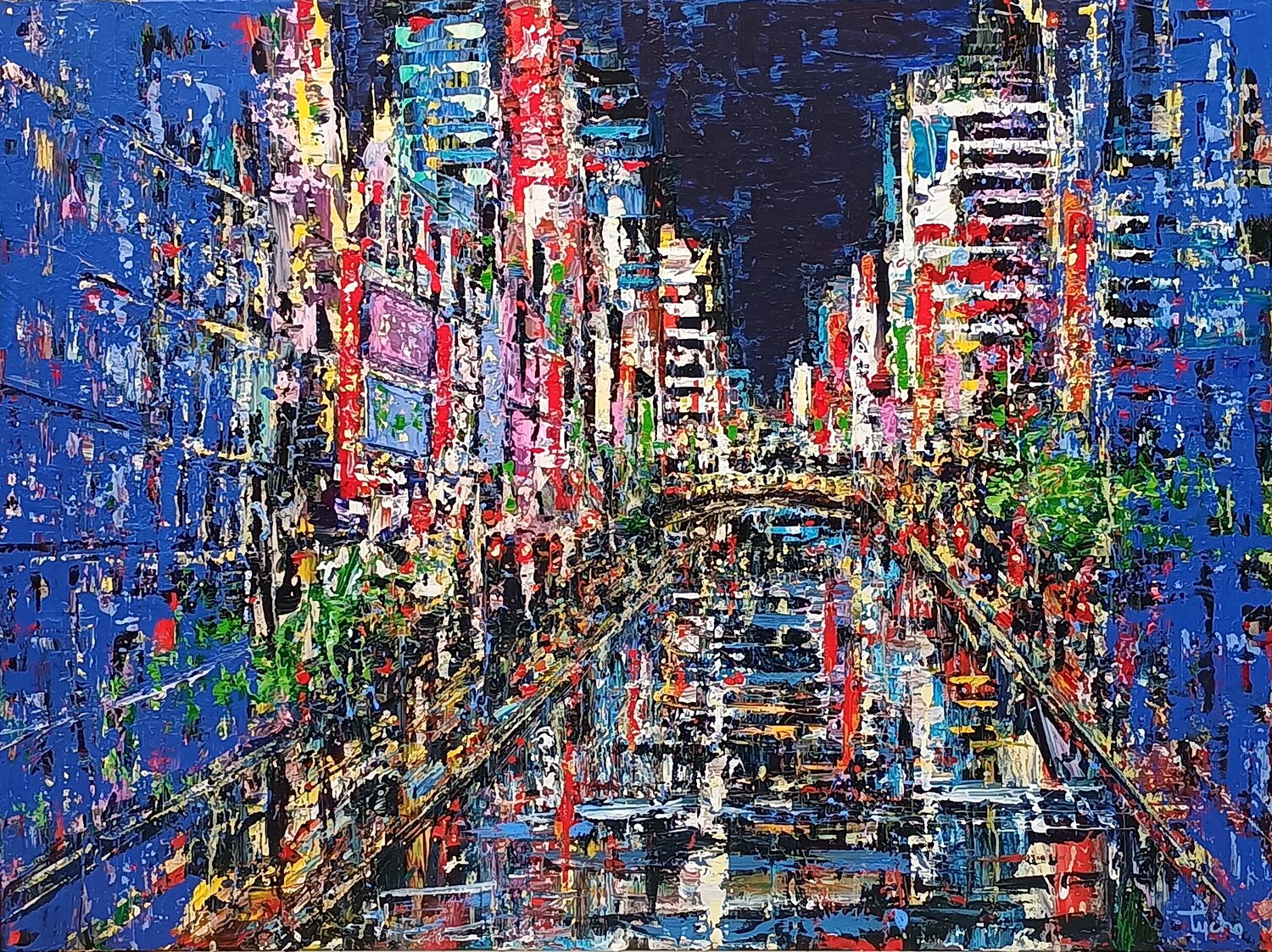 Night Falls on Osaka David Tycho Originalgemälde zu verkaufen