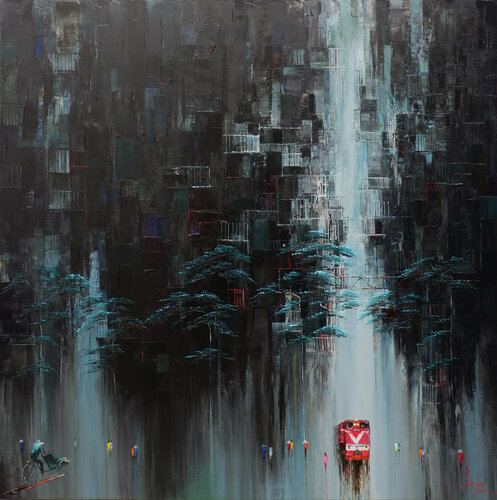 Train Coffee Street von Quan Le, Malerei kaufen auf Singulart