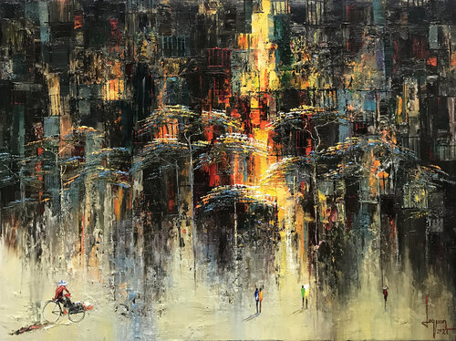 Falling leaves in Autumn di Quan Le, Pittura in vendita su Singulart