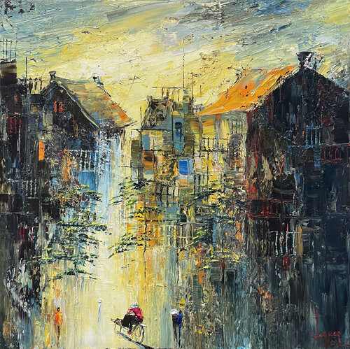 Dawn on the street* van Quan Le, Schilderij te koop op Singulart