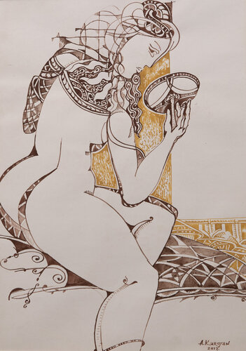 The Girl and The Mirror von Albert Karoyan, Malerei kaufen auf Singulart