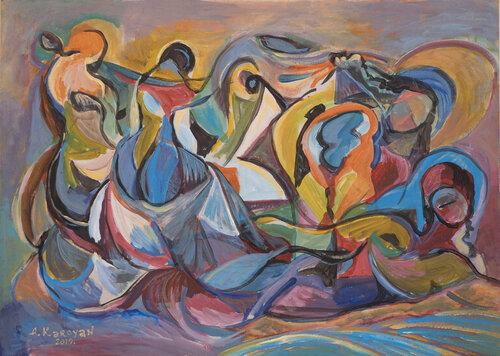 The Girls on The Beach di Albert Karoyan, Pittura in vendita su Singulart