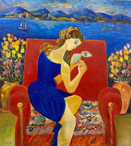 The Girl with the Mirror by Albert Karoyan, Painting for Sale on Singulart