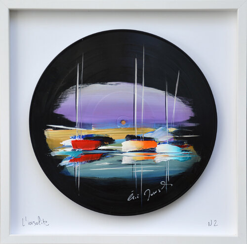 L'INSOLITE  peinture sur disque vinyle , Oeuvre numerotée , model n° 2 di Eric MUNSCH, Pittura in vendita su Singulart