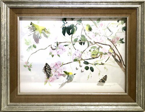 Double Cherry blossoms and Japanese White-eyeⅡ di Ayako Tsuge, Opera su carta in vendita su Singulart