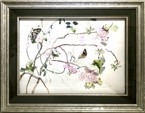 Double Cherry blossoms and Japanese White-eyeⅠ Ayako Tsuge