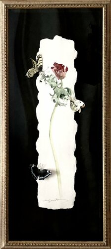 Red anemone and butterflies by Ayako Tsuge, Work on Paper for Sale on Singulart
