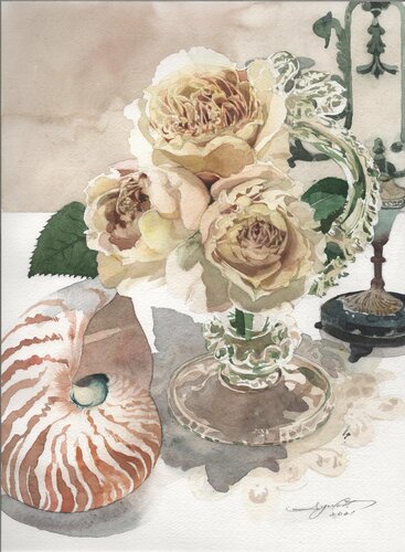 Rose Charlotte Perriand and Nautilus Shell von Ayako Tsuge, Malerei kaufen auf Singulart