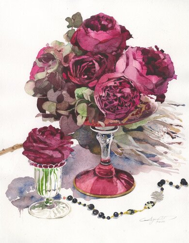 ルージュロワイヤルとボヘミアンガラスコンポート van Ayako Tsuge, Schilderij te koop op Singulart