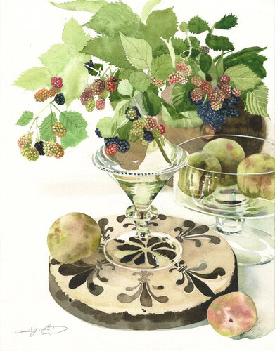 ブラックチェリーとソルダム von Ayako Tsuge, Malerei kaufen auf Singulart