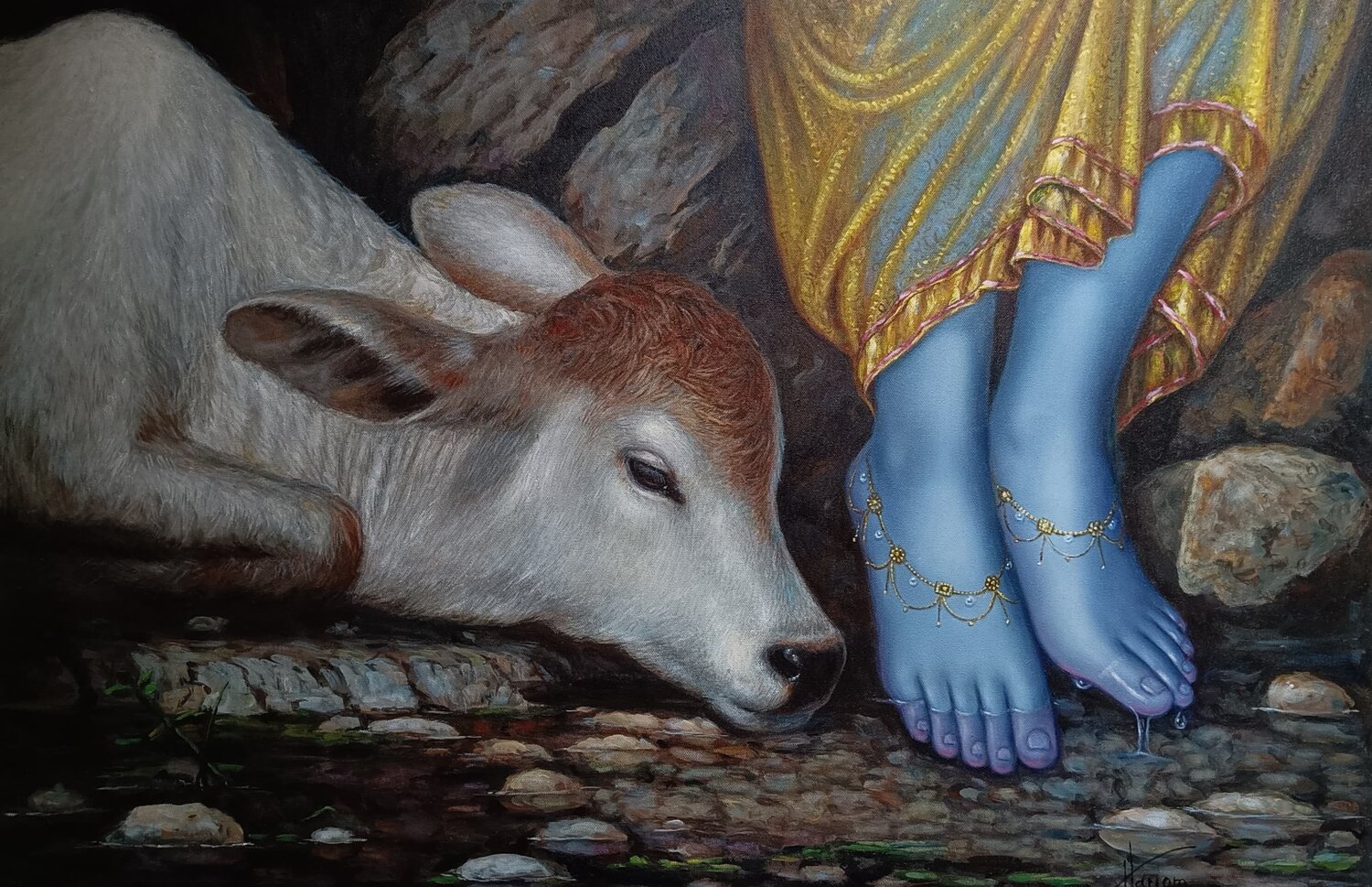 Lotus Feets Of Krishna by Hariom Singh (2020) : Painting Oil on Canvas -  Singulart