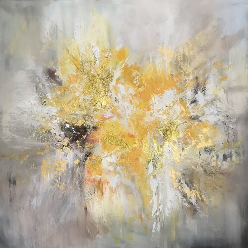 Yellow Abstract: Un peu de soleil dans le brouillard di Cassia, Pittura in vendita su Singulart