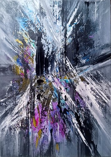 Black Abstract "Space" di Cassia, Pittura in vendita su Singulart