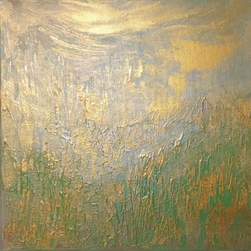 Gold and geen Abstract di Cassia, Pittura in vendita su Singulart
