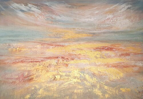 Sunrise abstract with metallic effect di Cassia, Pittura in vendita su Singulart
