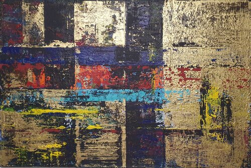 Roof top, night view abstract, 120 cm di Cassia, Pittura in vendita su Singulart