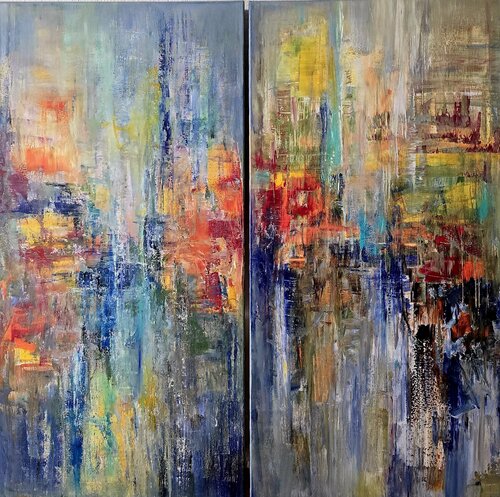 Une ville dans la pluie di Cassia, Pittura in vendita su Singulart