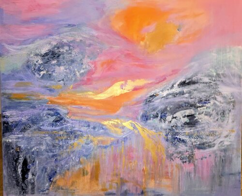 Red Fluid Sunset Time par Cassia, Peinture en vente sur Singulart
