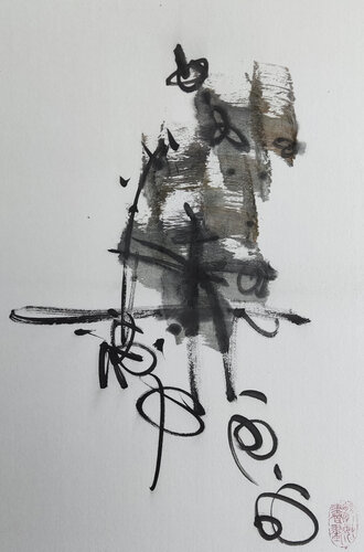 A man riding on the head of the people von Min Zou, Werk auf Papier kaufen auf Singulart