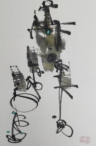 A man who steps on the heads of the people di Min Zou, Opera su carta in vendita su Singulart