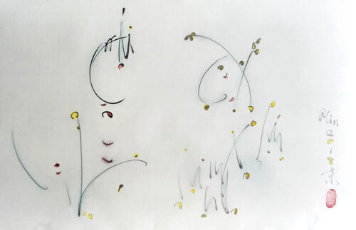 The birds are singing von Min Zou, Malerei kaufen auf Singulart