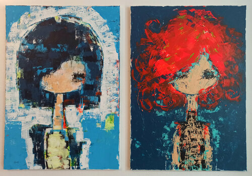 Duo. Akira + Larousse van Eva Hidalgo, Schilderij te koop op Singulart