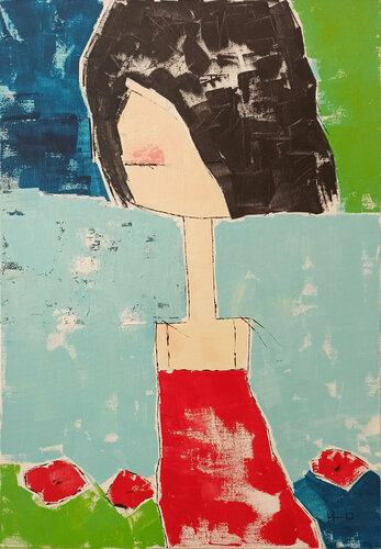 El toro y la amapola van Eva Hidalgo, Schilderij te koop op Singulart
