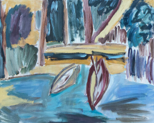 Barche sulle rive del fiume Neman di Katia Demyanova, Pittura in vendita su Singulart