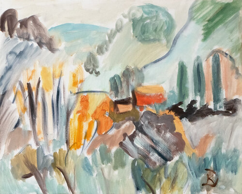 Slope of the mountain. Cypresses and olives von Katia Demyanova, Malerei kaufen auf Singulart