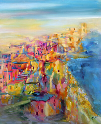 Pueblo en la montaña van Isabel Tapias, Schilderij te koop op Singulart