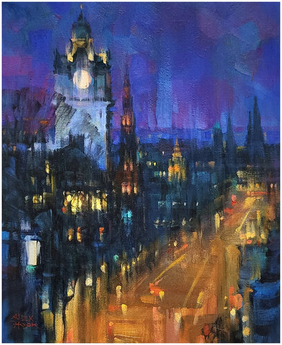 Edinburgh. Night river di Alex Hook Krioutchkov, Pittura in vendita su Singulart