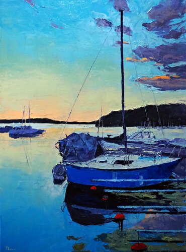 Ships with evening lights von Yuanyuan Liu, Malerei kaufen auf Singulart