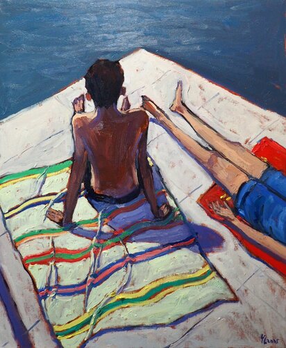 Boys on the  pier by Yuanyuan Liu, 油畫 for Sale on Singulart