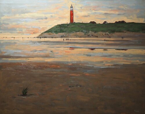 The lighthouse on Texel by Yuanyuan Liu, Painting for Sale on Singulart