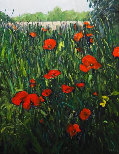 Poppy flowers van Yuanyuan Liu, Schilderij te koop op Singulart