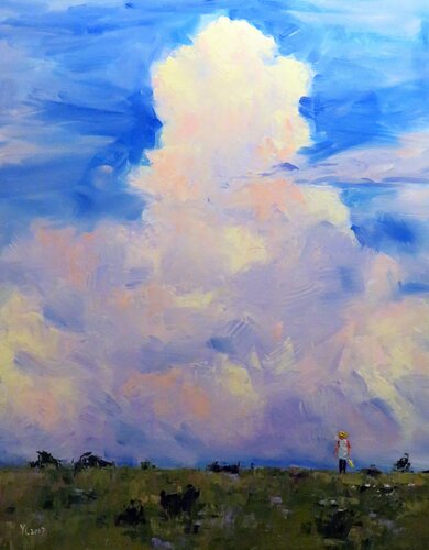 The little girl under the big sky di Yuanyuan Liu, Pittura in vendita su Singulart