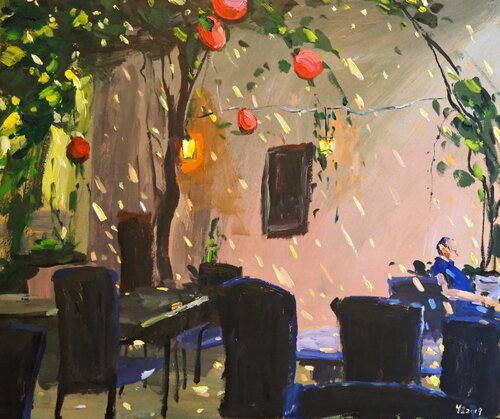 The restaurant in old town in Dubrovnik by Yuanyuan Liu, Painting for Sale on Singulart
