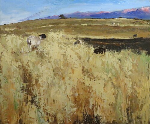 Sheeps in the evening light di Yuanyuan Liu, Pittura in vendita su Singulart