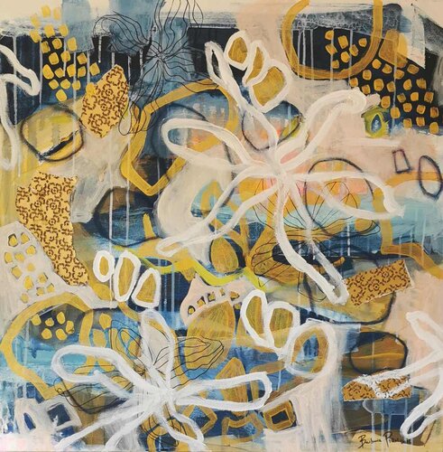 when the sun whispers goodbye in soft gold di Barbara Piller, Pittura in vendita su Singulart